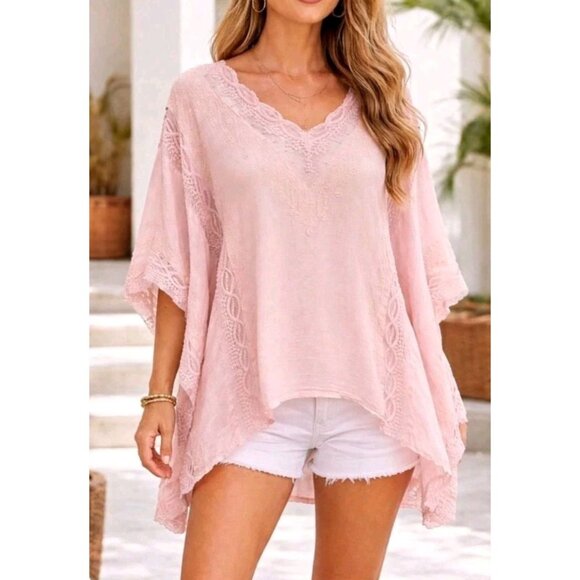 Chico's Tops - Chicos Boho Casual Party Embroidered Asymmetrical Fairy Blouse Size L/XL Pink